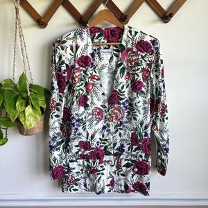 Ultra Dress New York Vintage Floral Blazer Pearl Button Rose Print White Size 12